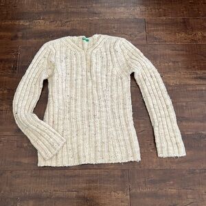 United Colors of Benetton Cream Speckled Ribbed Knit Sweater